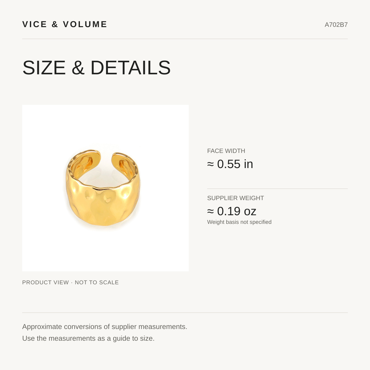 Hammered Open Ring — size guide