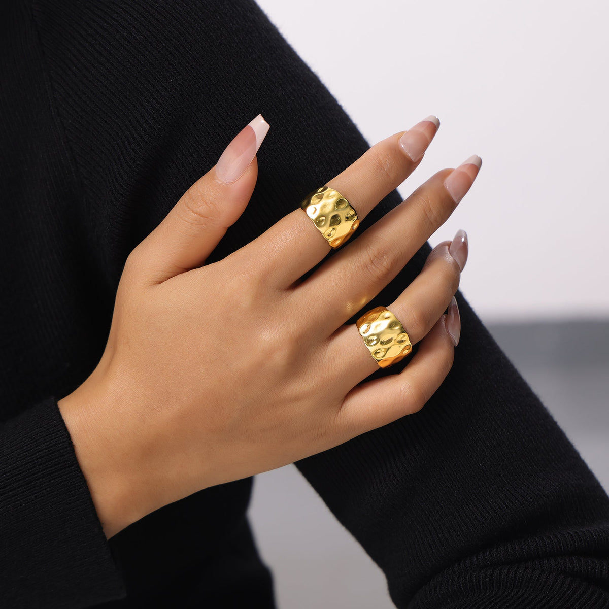 Hammered Open Ring — on model