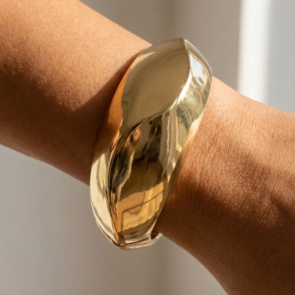 Smooth Domed Statement Bangle Bracelet — on model
