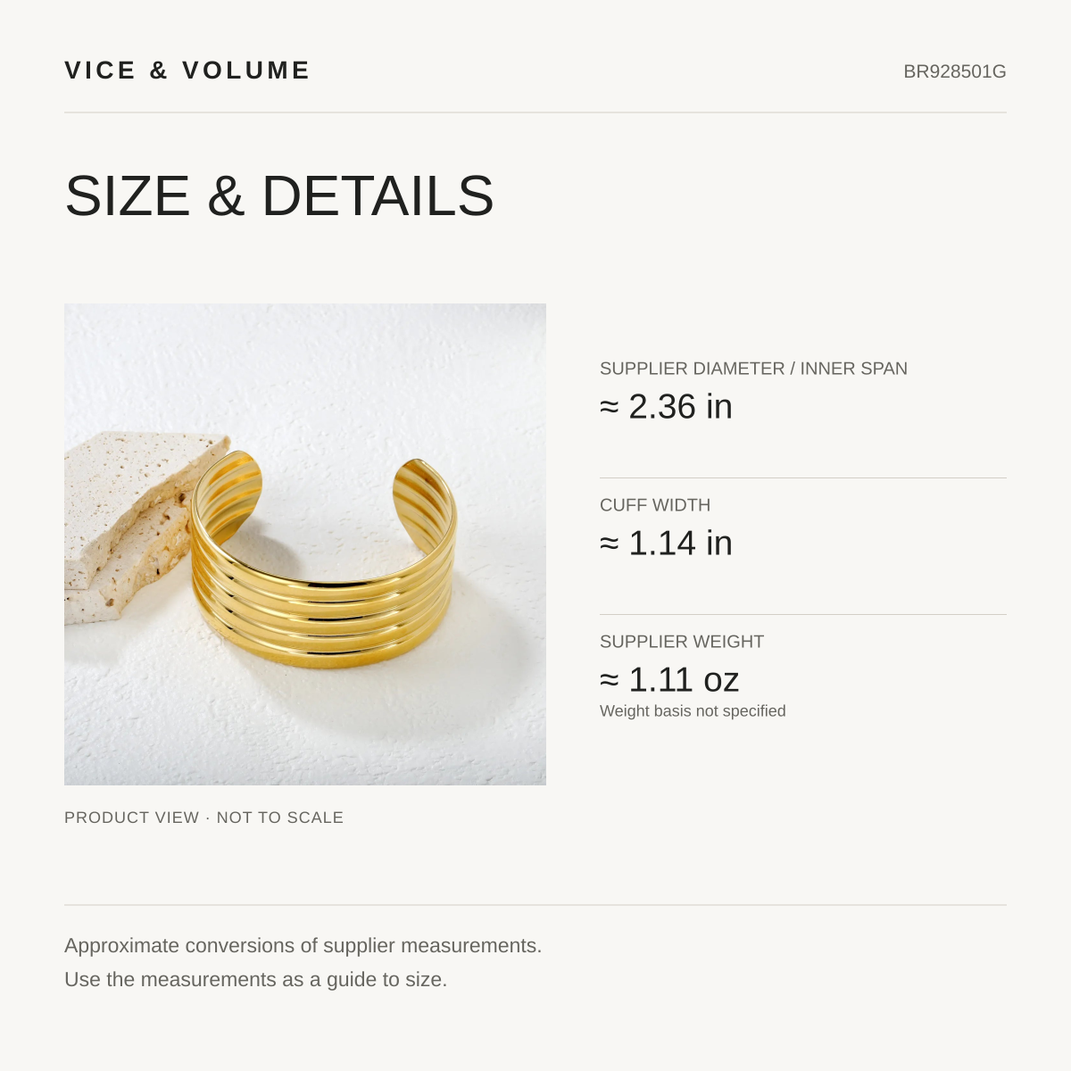 Wide Ribbed Gold Bangle — size guide