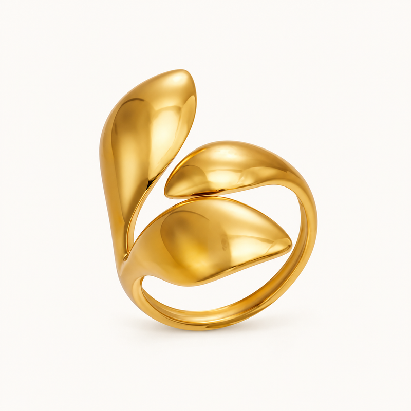 Triple-Layer Leaf Open Ring