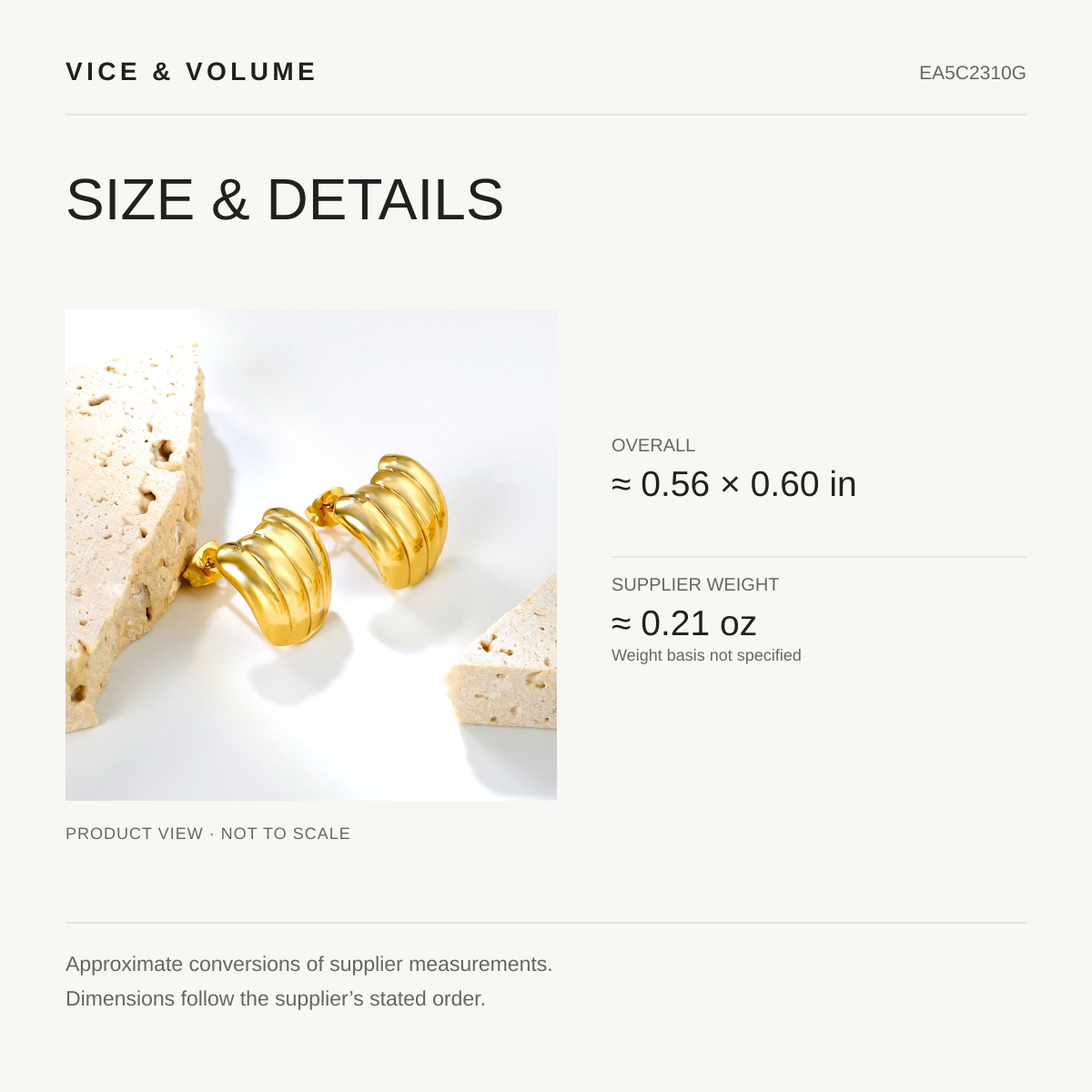 Ribbed Wide Huggie Hoop Earrings — size guide