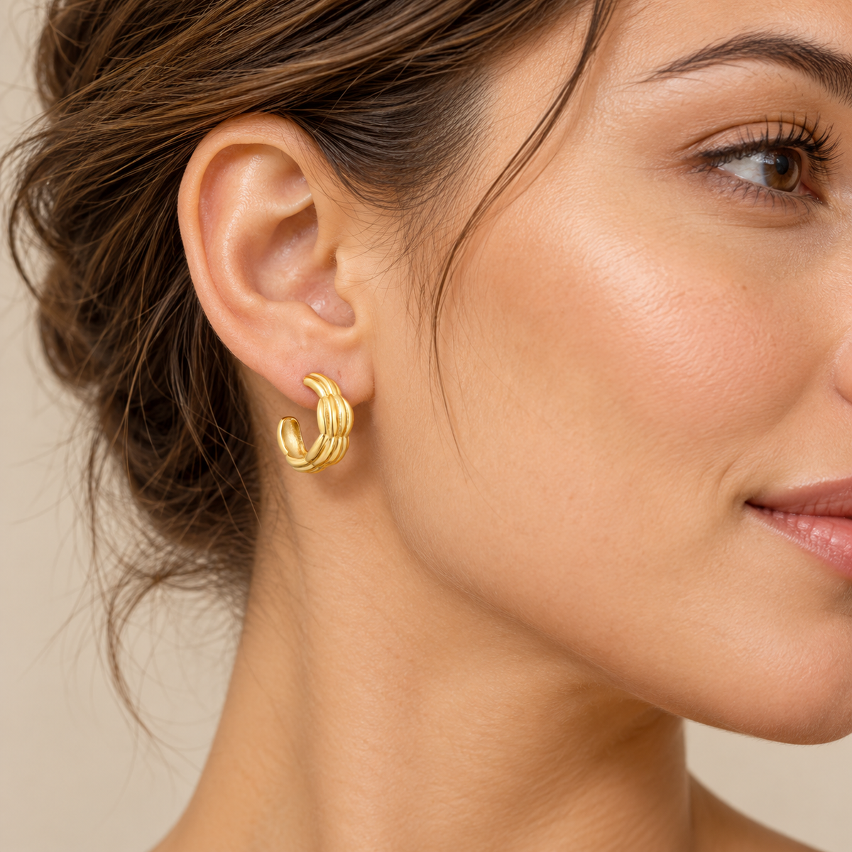 C-Shape Twisted Earrings — on model