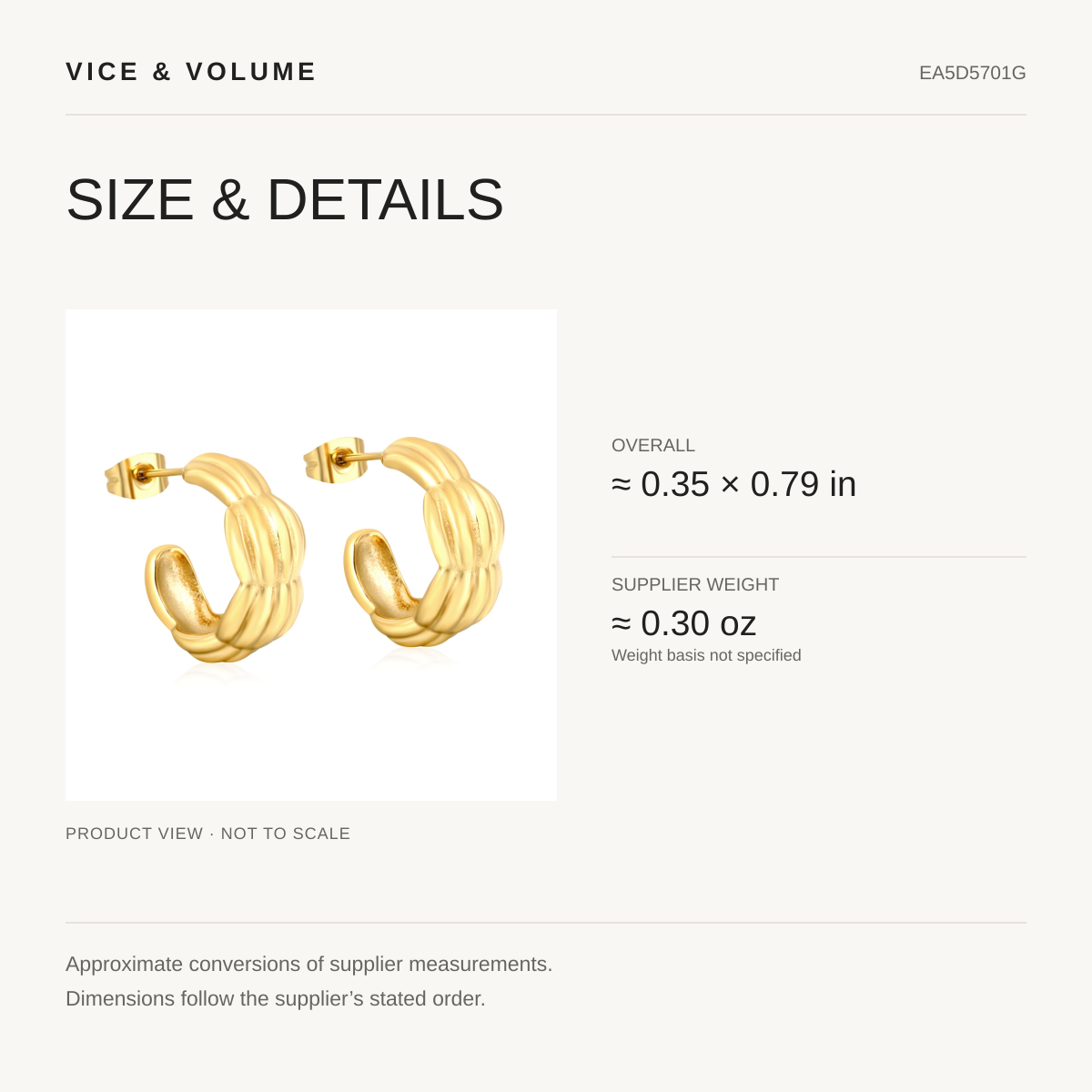 C-Shape Twisted Earrings — size guide