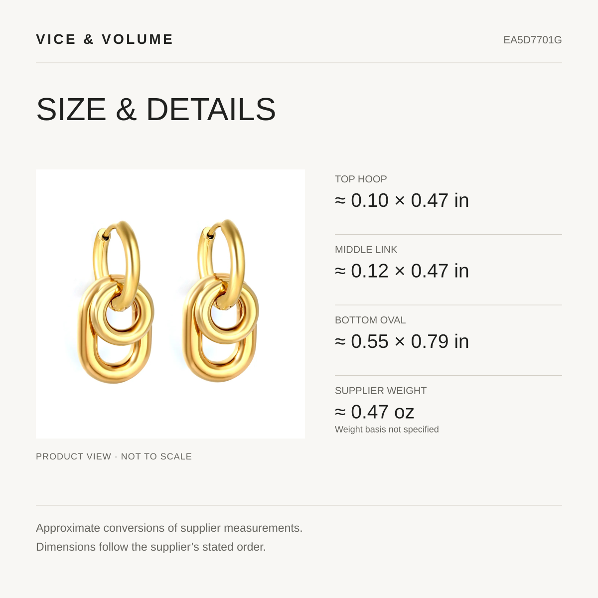 Interlocked Oval Link Huggie Earrings — size guide