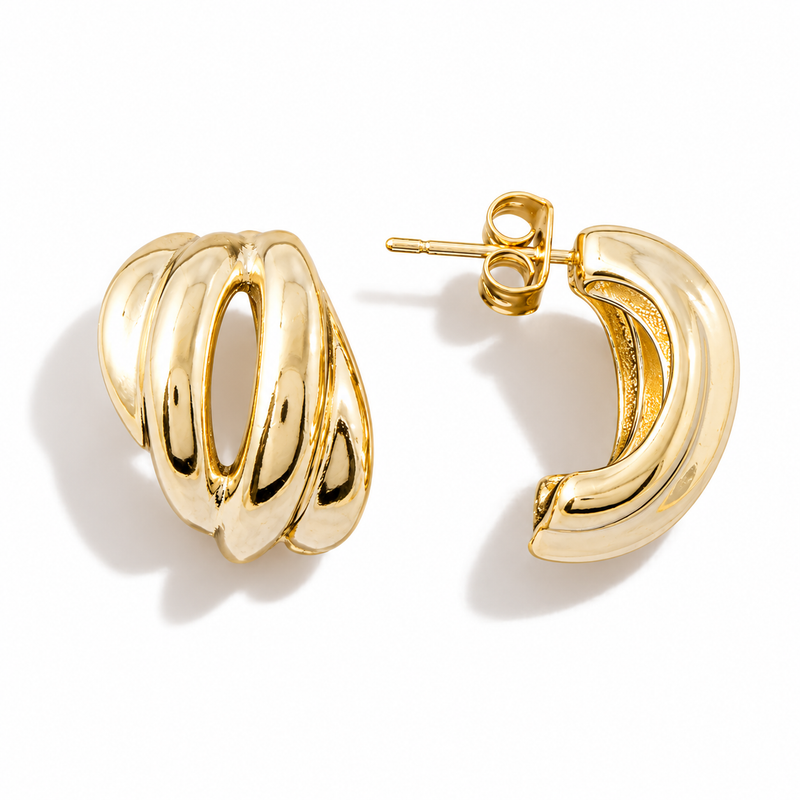 Triple Ridged Croissant Hoop Earrings