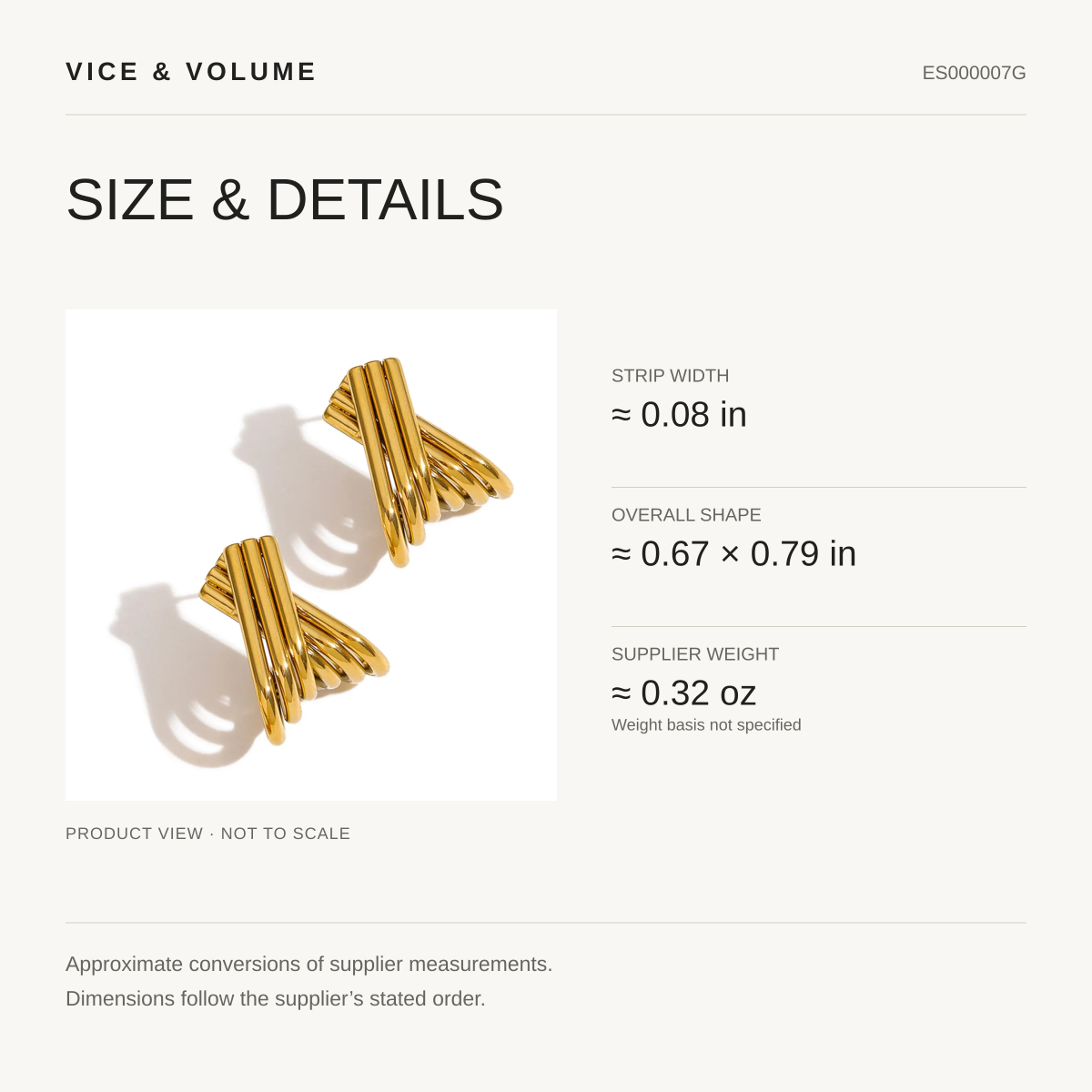 Multi-Strip Twisted Stud Earrings — size guide