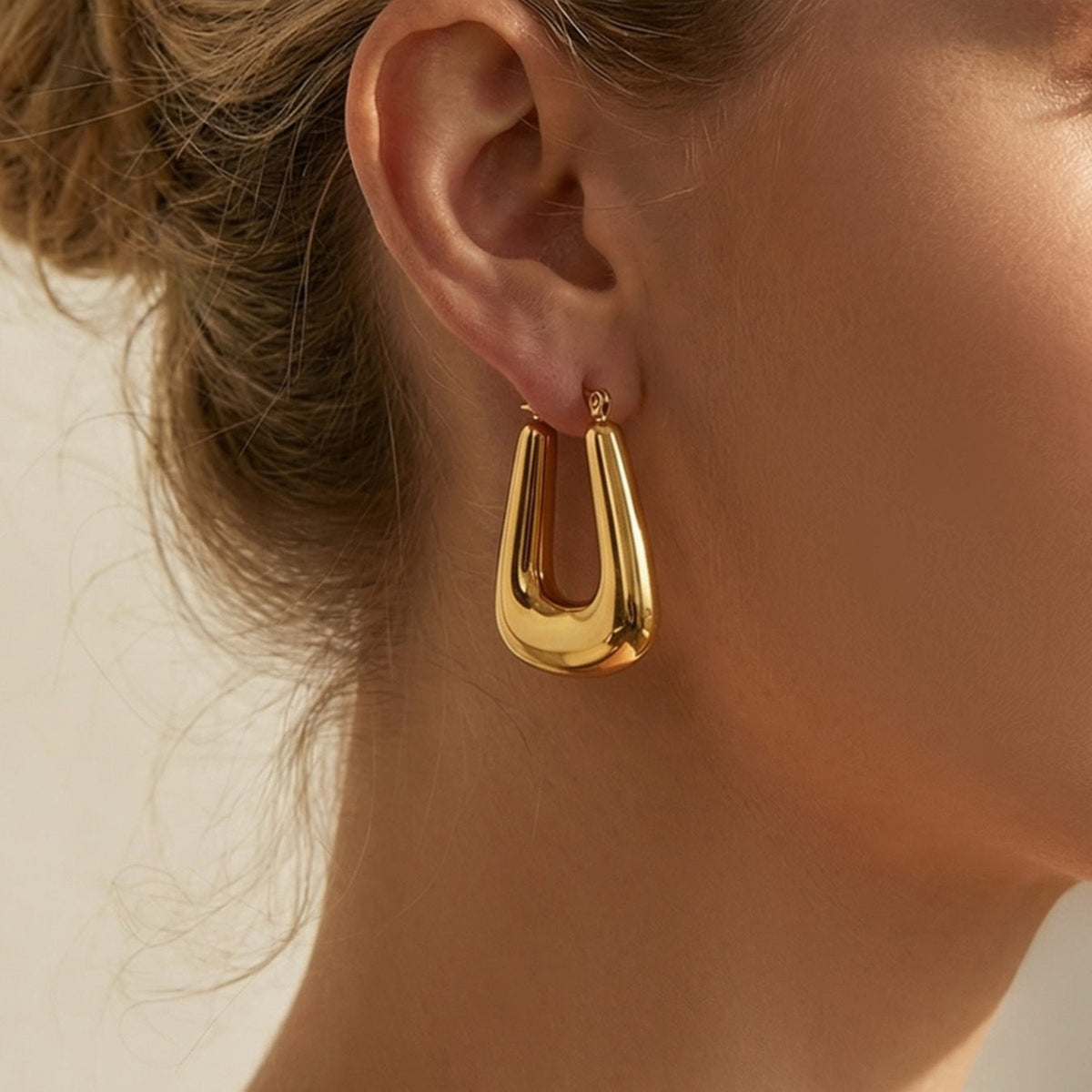 Geometric Chunky Hoop Earrings — on model