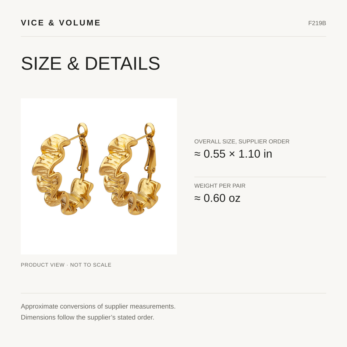 Wrinkled Texture Geometric Hoop Earrings — size guide