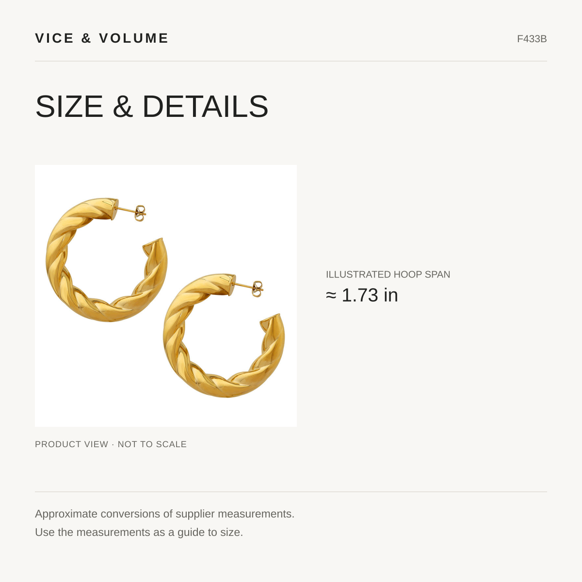 Hollow C-Shape Twisted Hoop Earrings — size guide