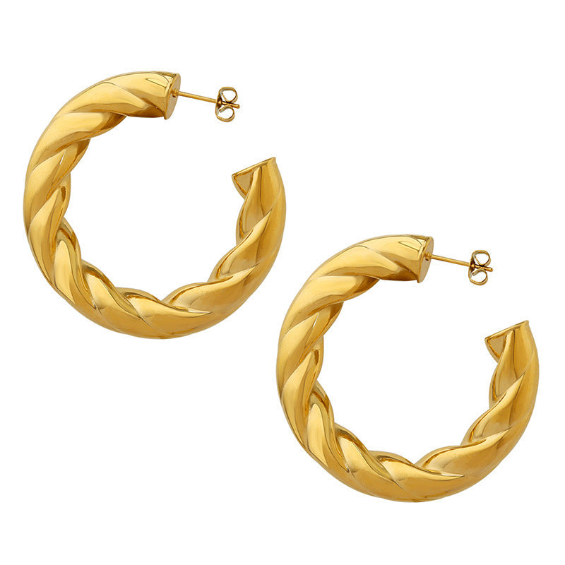 Hollow C-Shape Twisted Hoop Earrings — product view