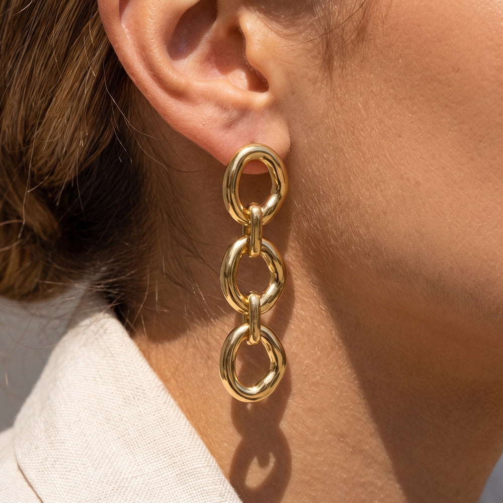 Triple-Link Drop Earrings — on model