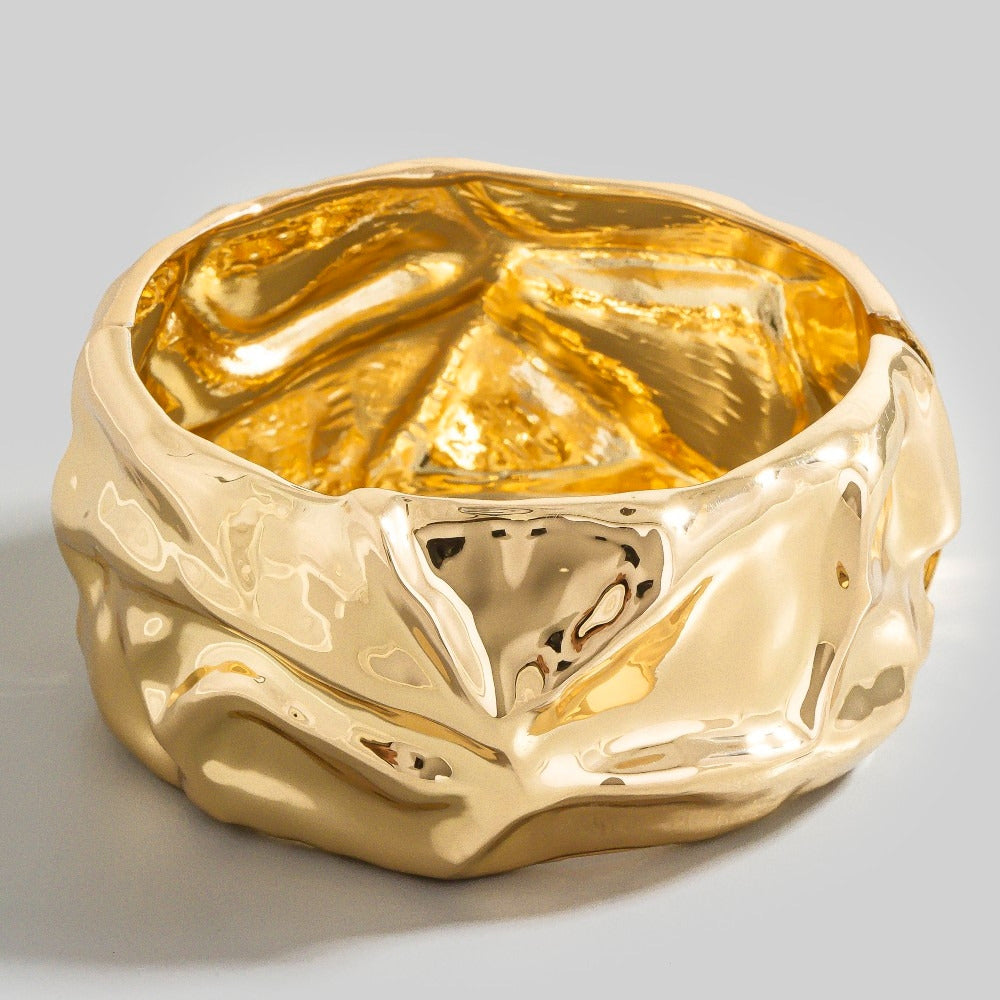 Crumple Texture Wide Hinge Bangle Bracelet — product view