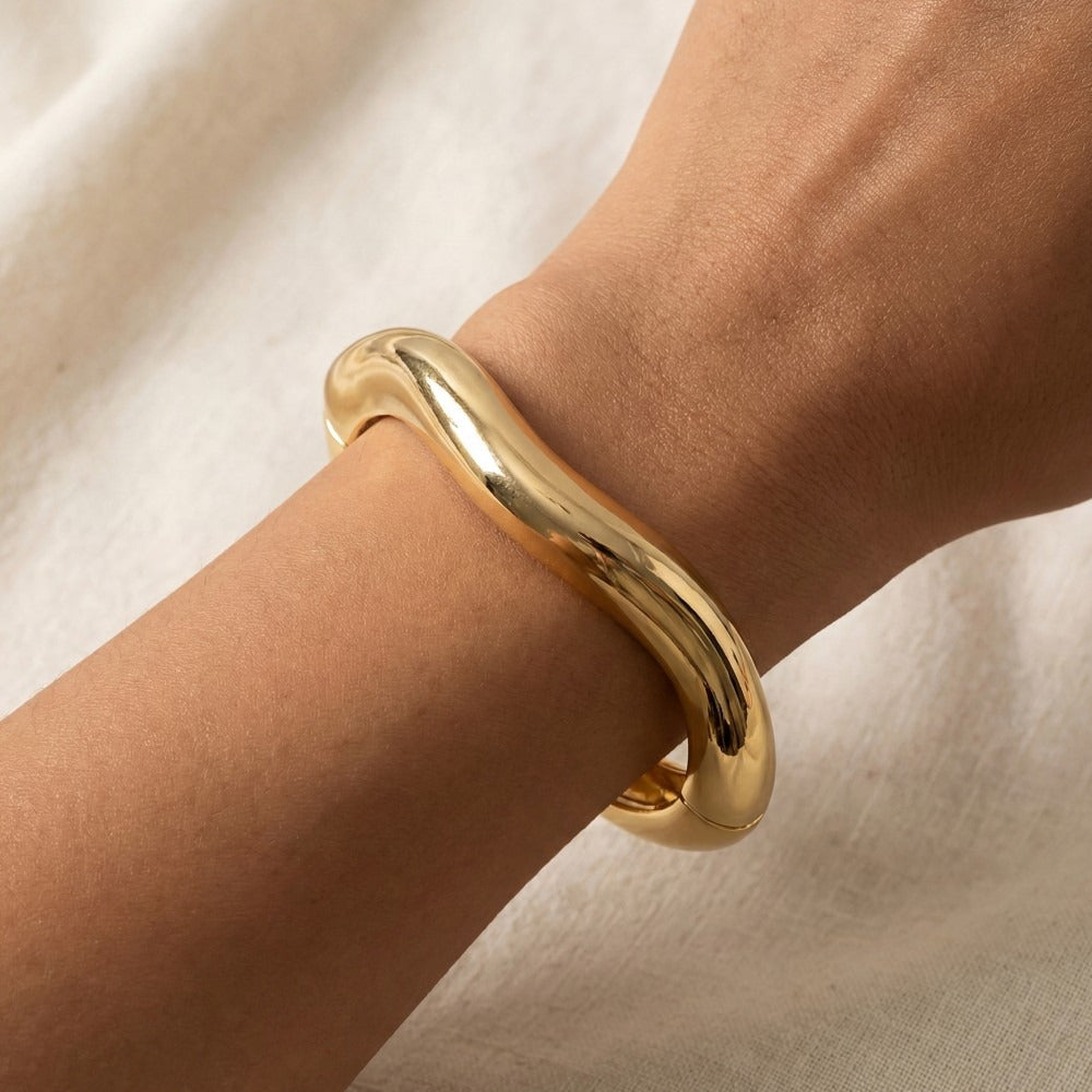 Sculpted Wave Bangle Bracelet — on model