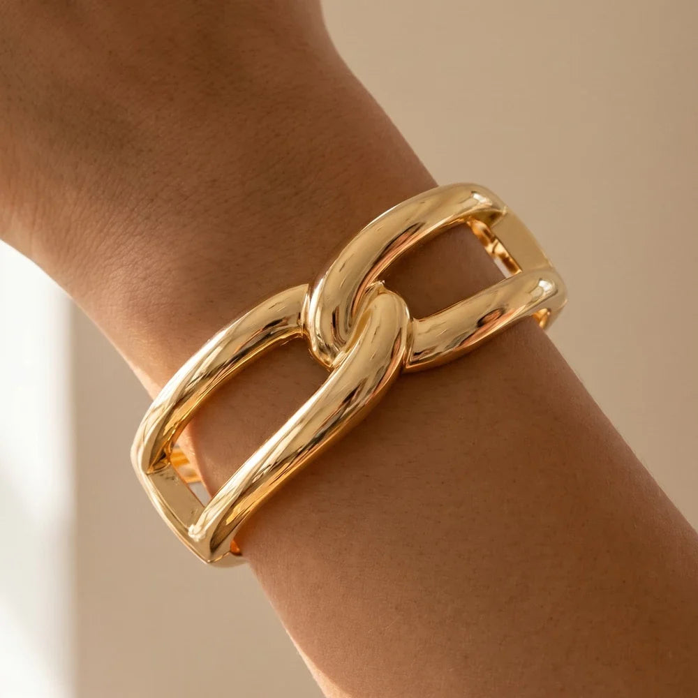Chunky Interlocking Oval Link Cuff Bracelet — on model