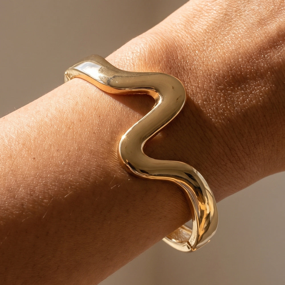 Wave Curve Hinged Bangle Bracelet — on model