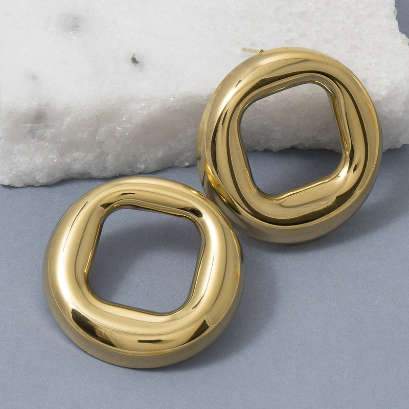 Chunky Puffed Open Circle Stud Earrings