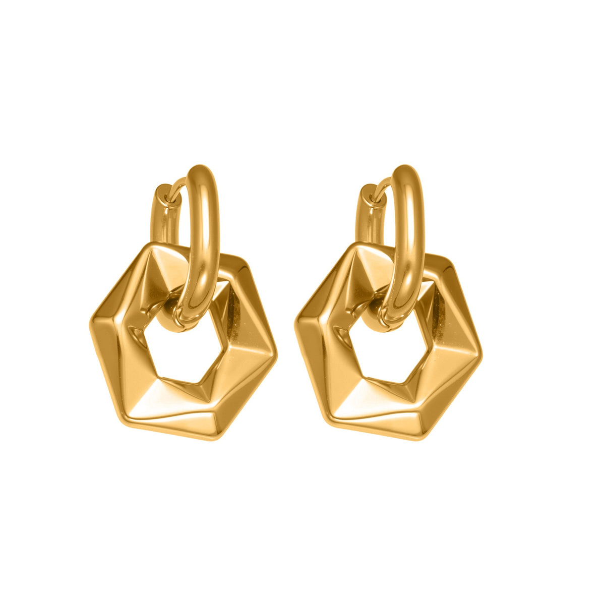 Hollow Hexagon Hoop Earrings — product view
