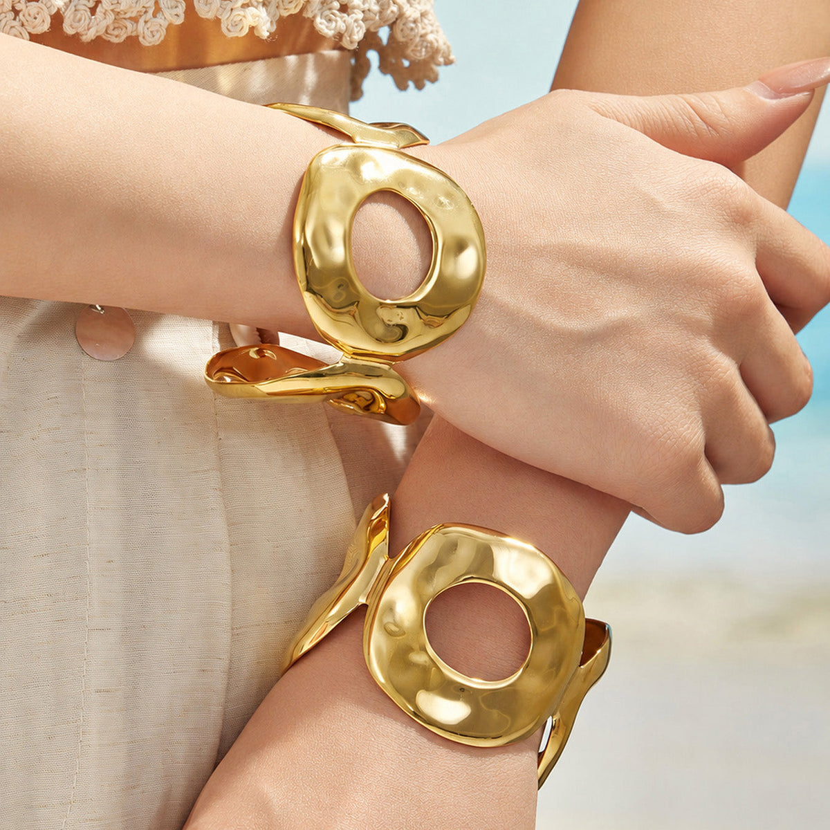Molten Oval Openwork Cuff — on model