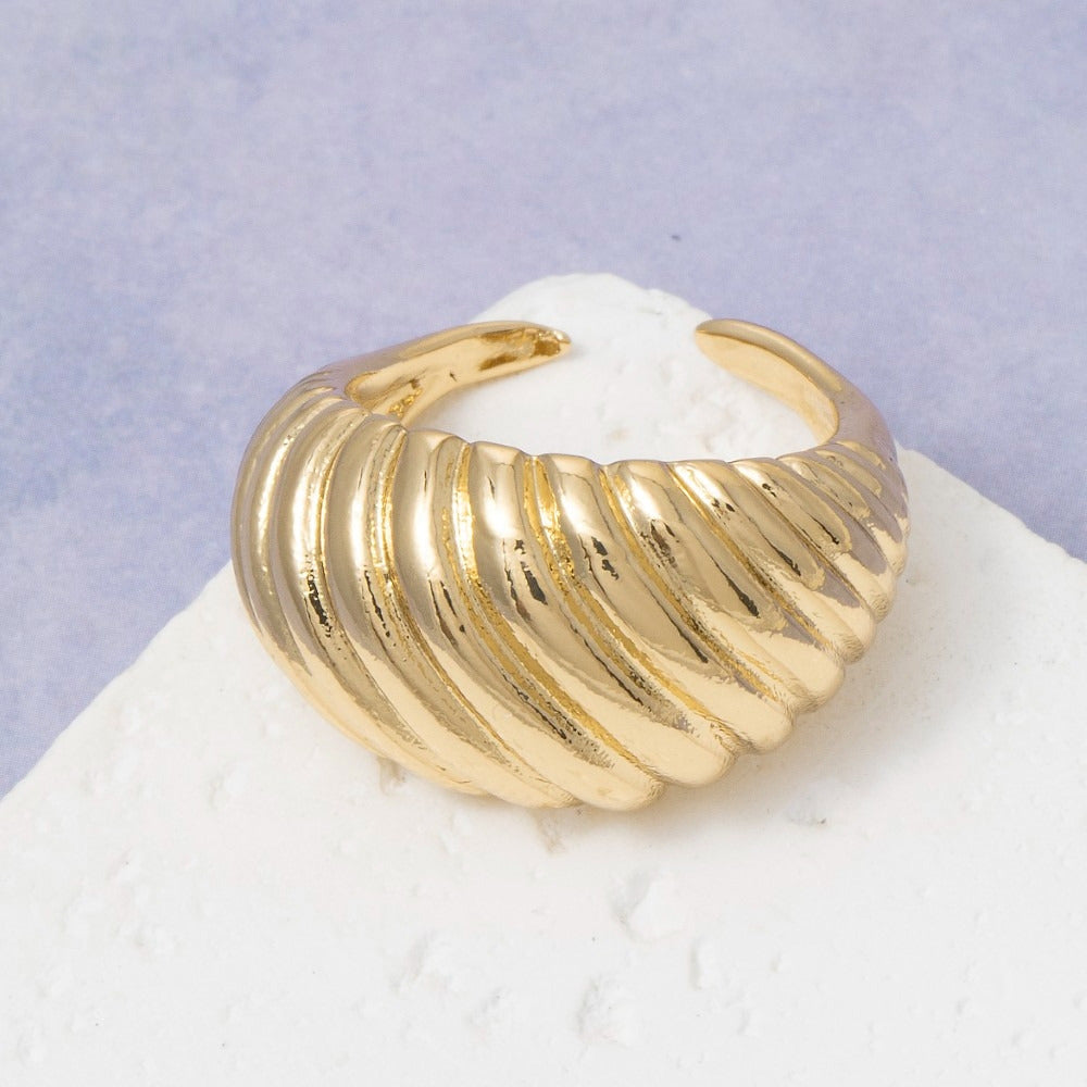 Chunky Ridged Croissant Open Cuff Ring — product view