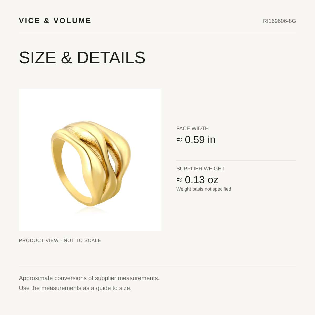 Hollow Teardrop Ring — size guide