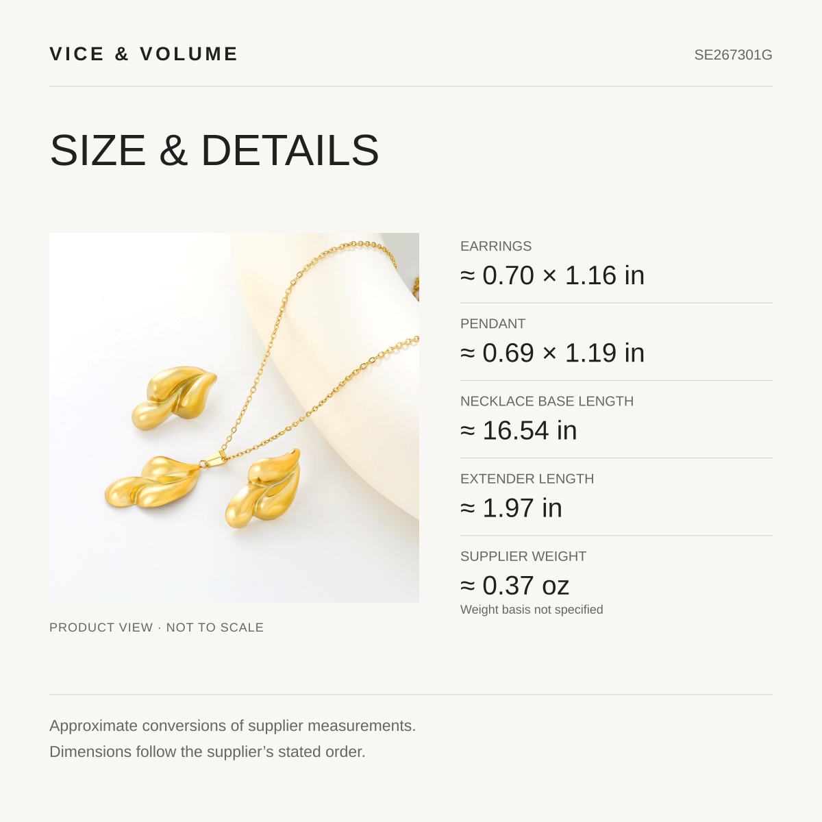 Teardrop Necklace & Earrings Set — size guide
