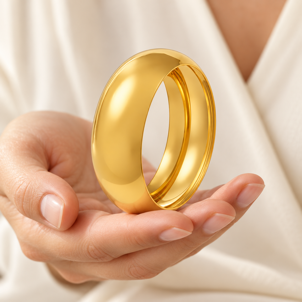 Wide Dome Chunky Bangle, 30 mm — on model