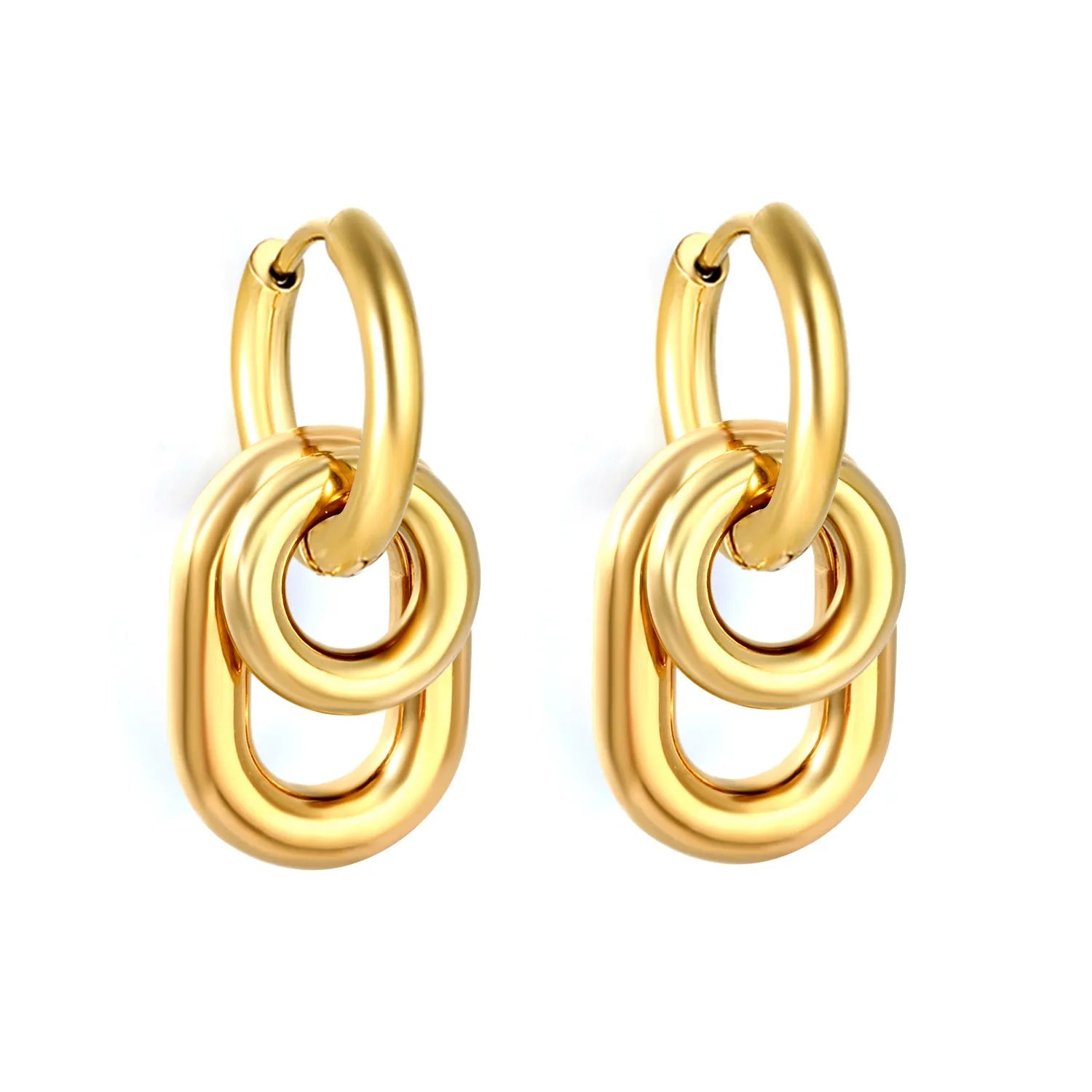 Interlocked Oval Link Dangle Huggie Earrings 14×20mm — product view