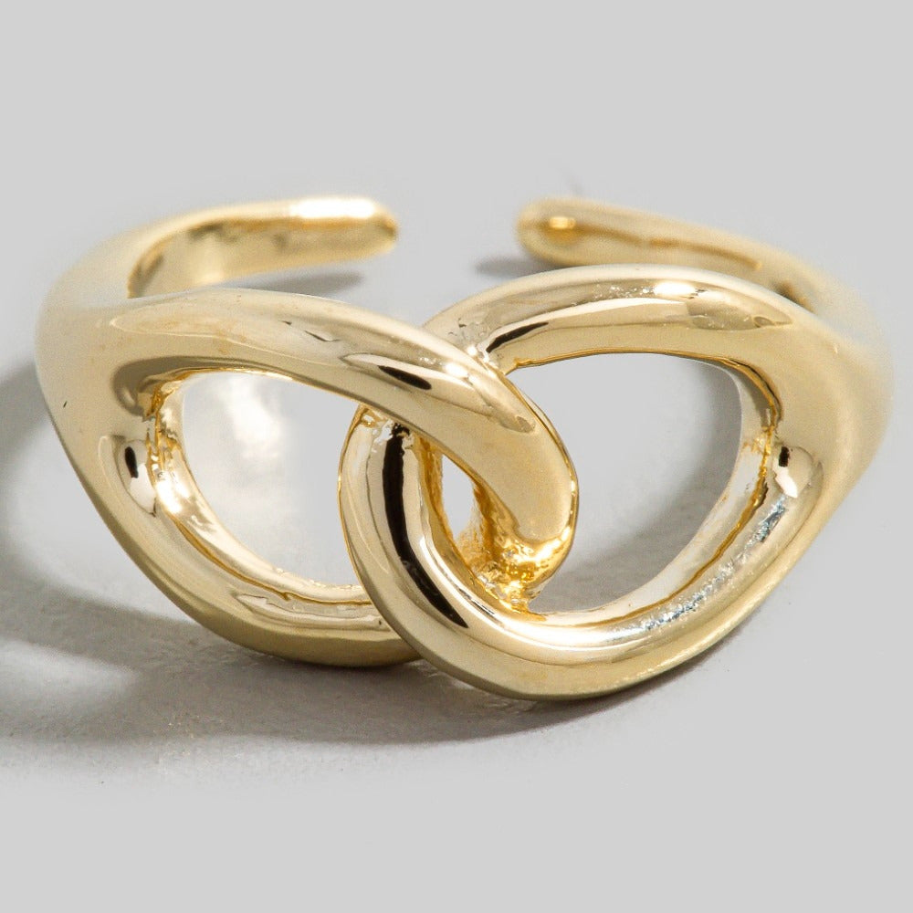 Simple Metallic Loop Knot Open Band Ring — Gold — product view