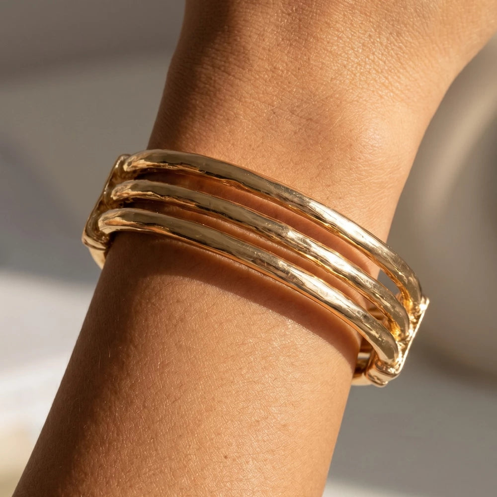Triple Bar Hammered Cuff Bracelet — Gold — supplier styling photograph